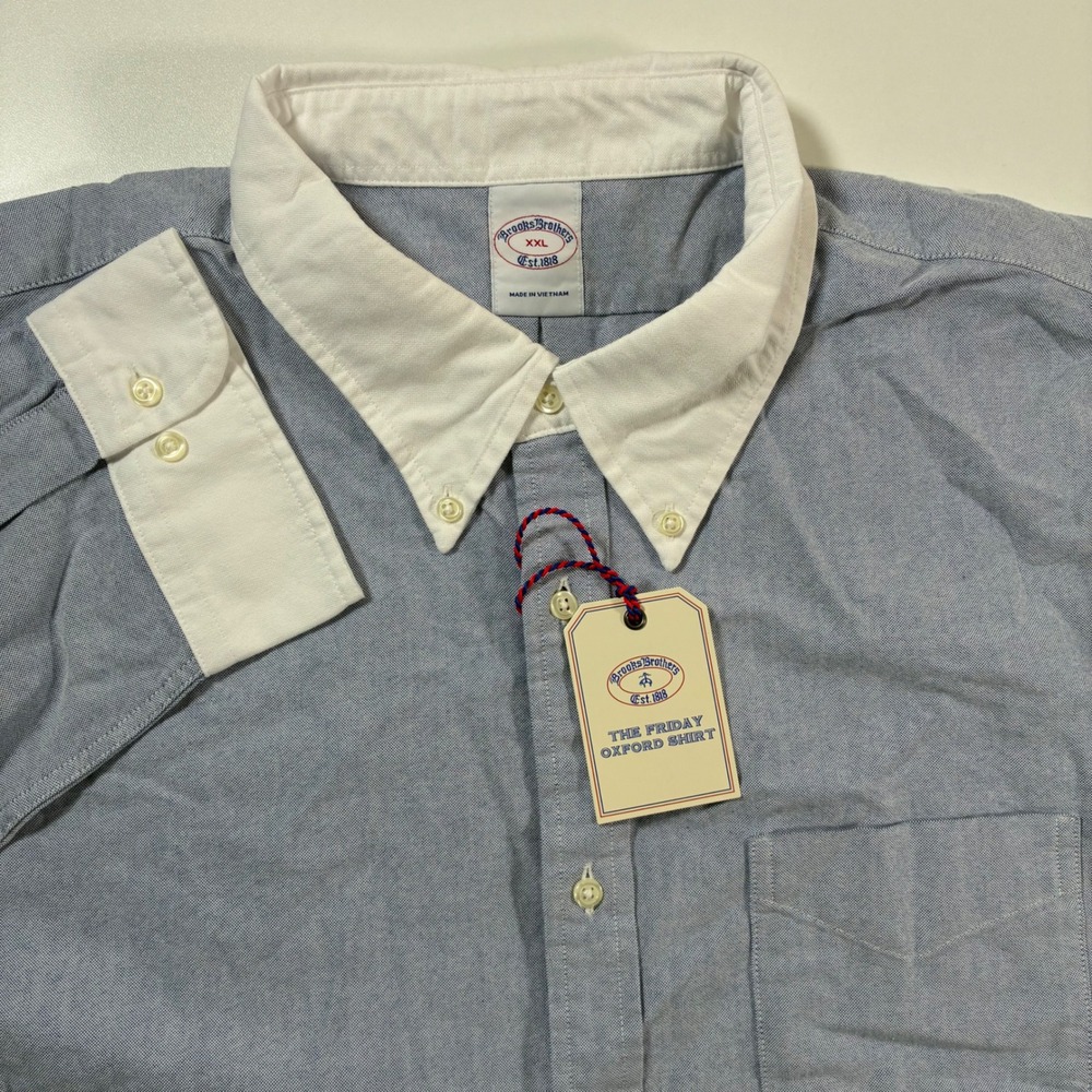 NEW Brooks Brothers Friday Oxford Shirt 2XL Blue White Contrast Collar Button